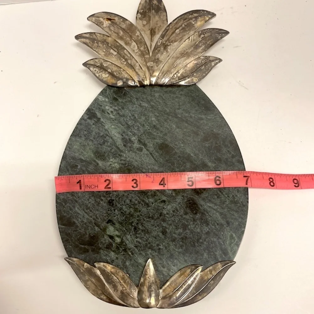 Vintage Godinger Green Marble Cutting Board with Silver Plated Top & Bottom - Picture 3 of 5